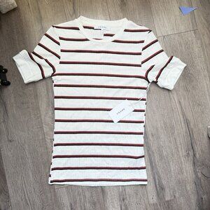 FRAME Striped Rib Knit Tee White Multi 70s Style T Shirt Small MSRP $235